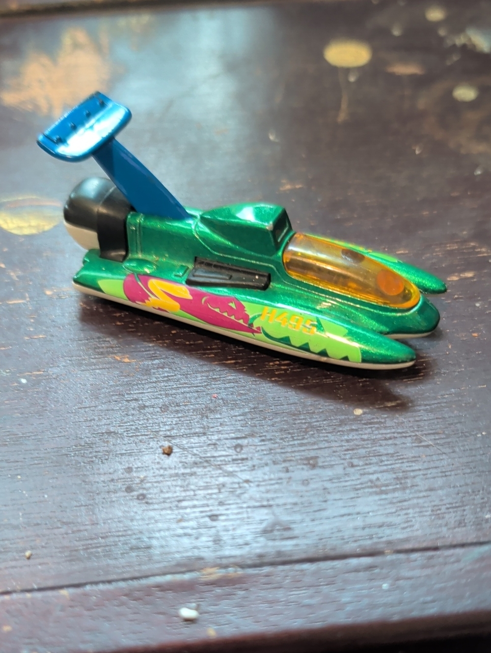 Green Kids Hydroplane Speedboat Toy with Yellow Canopy 1998